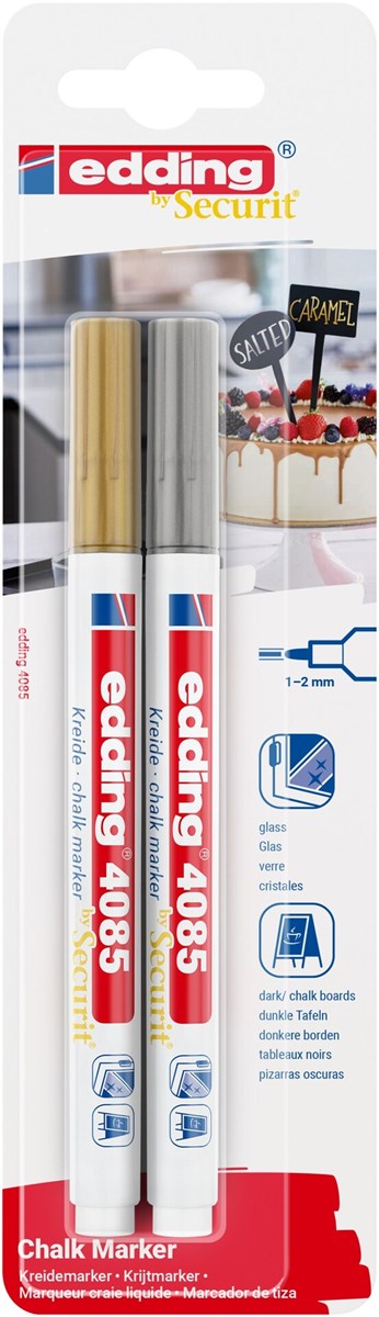 edding 4085 Kreidemarker 2er Set gold/silber, Rundspitze 1-2 mm (Art.-Nr.: 4-4085-2-15354)