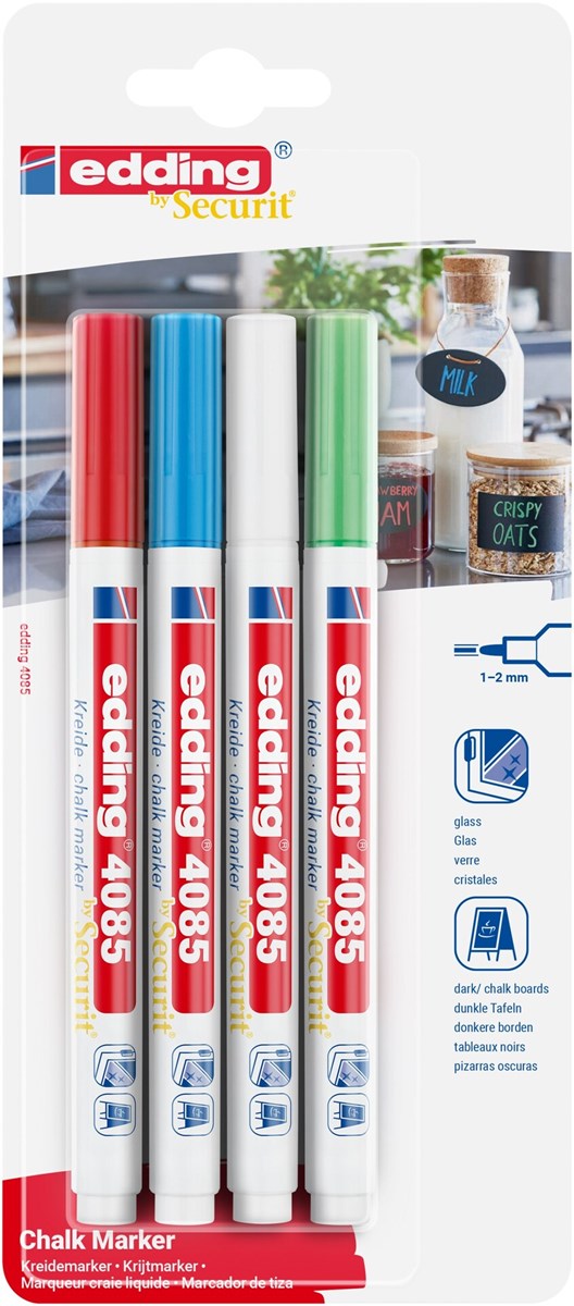edding 4085 Kreidemarker 4er Set Basic, Rundspitze 1-2 mm (Art.-Nr.: 4-4085-4-1BAS)