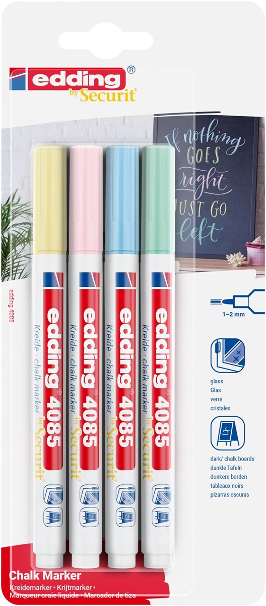 edding 4085 Kreidemarker 4er Set Pastell, Rundspitze 1-2 mm (Art.-Nr.: 4-4085-4-1PAS)