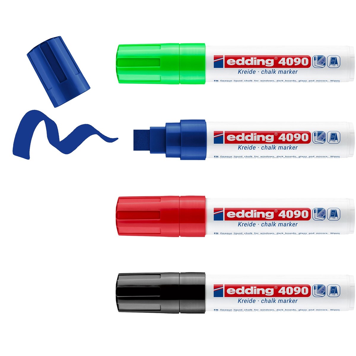 edding 4090 Kreidemarker 4er Set sortiert, Keilspitze 4-15 mm (Art.-Nr.: 4-4090-4999)