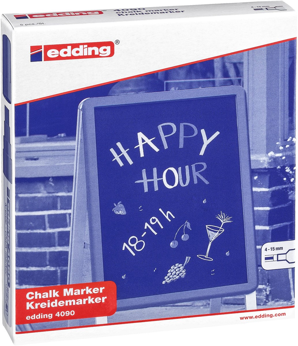 edding 4090 Kreidemarker 5er Set, Keilspitze 4-15 mm (Art.-Nr.: 4-4090099)