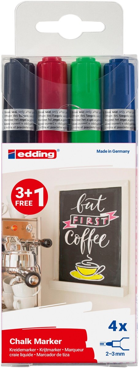 edding 4095 Kreidemarker 4er BTS Set (3+1) sortiert, Rundspitze 2-3 mm (Art.-Nr.: 4-4095-S4999)