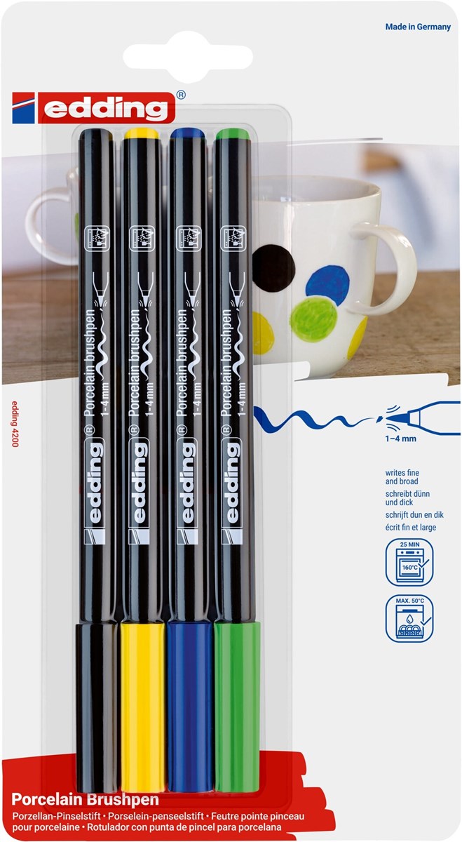 edding 4200 Porzellanpinselstift 4er Set cool, Pinselspitze 1-4 mm (Art.-Nr.: 4-4200-4-1099)