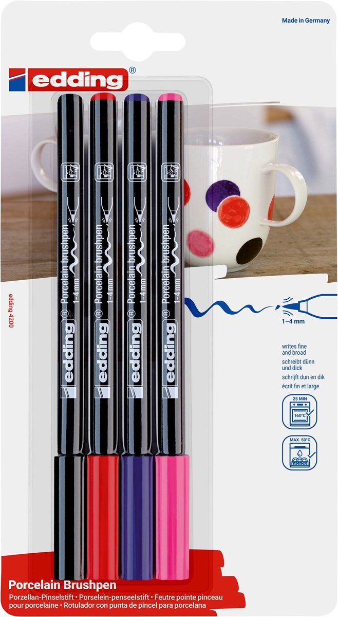 edding 4200 Porzellanpinselstift 4er Set warm, Pinselspitze 1-4 mm (Art.-Nr.: 4-4200-4-1999)