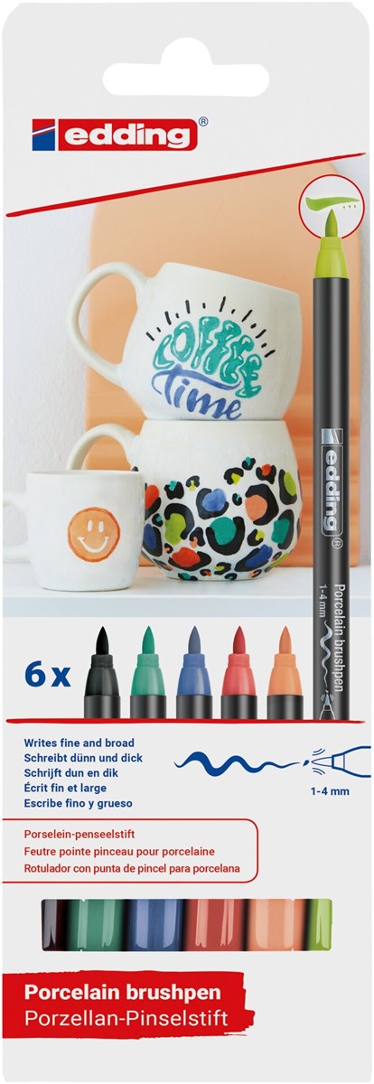edding 4200 Porzellanpinselstift 6er Set vivid sortiert, Pinselspitze 1-4 mm (Art.-Nr.: 4-4200-6000)