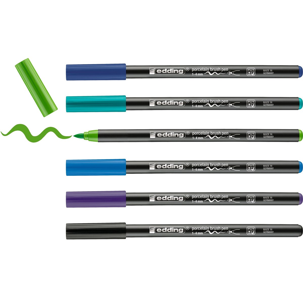 edding 4200 Porzellanpinselstift 6er Set cool sortiert, Pinselspitze 1-4 mm (Art.-Nr.: 4-4200-6099)