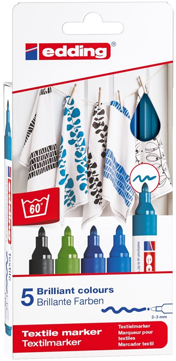 edding 4500 Textilmarker 5er-Set sortiert cool, Rundspitze 2-3 mm (Art.-Nr.: 4-4500-5099)