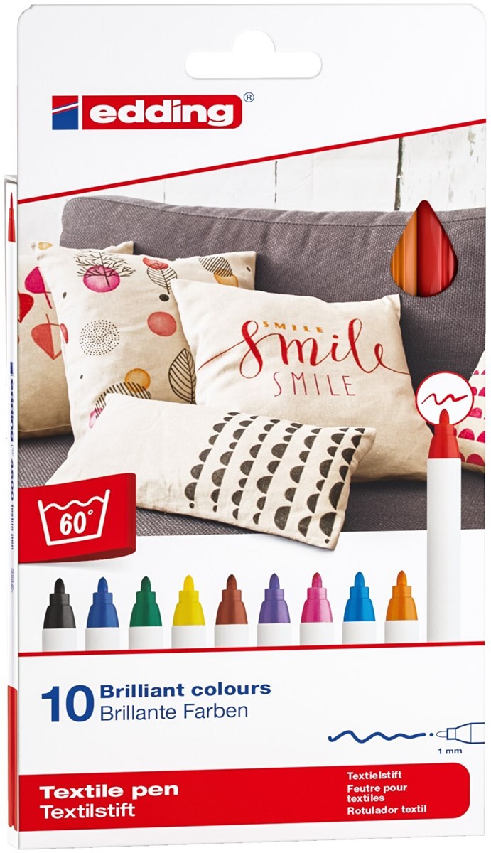 edding 4600 Textilstift 10er-Set sortiert basic, Rundspitze 1 mm (Art.-Nr.: 4-4600-10999)