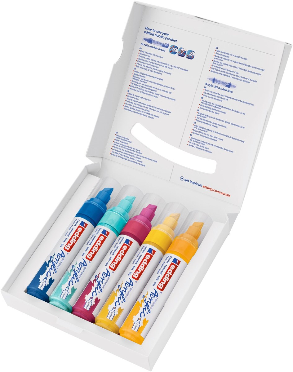 edding 5000 Acrylmarker breit 5er Set sortiert abstrakt, Keilspitze 5-10 mm (Art.-Nr.: 4-5000-5-999)