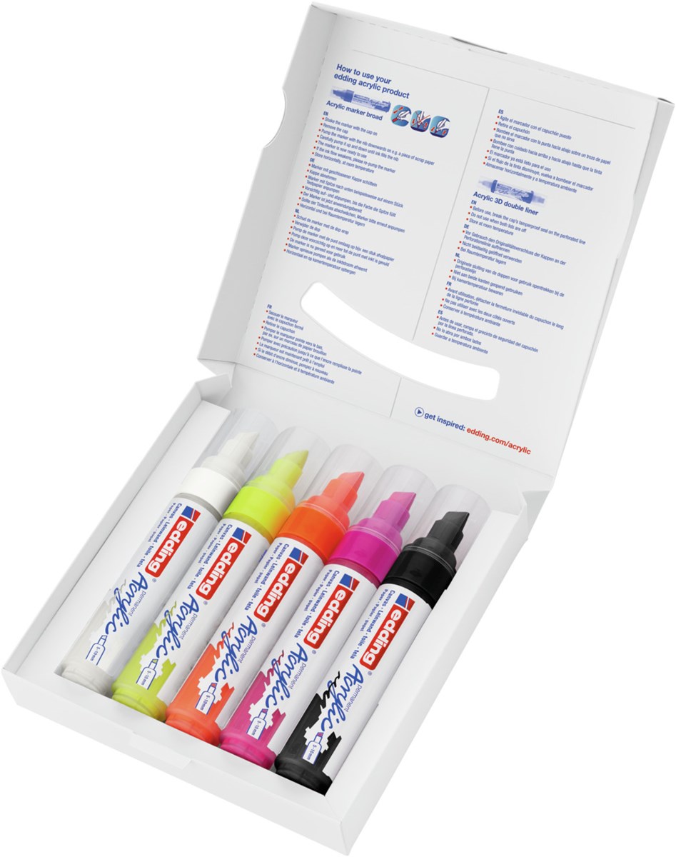 edding 5000 Acrylmarker breit 5er Set sortiert neon, Keilspitze 5-10 mm (Art.-Nr.: 4-5000-5)