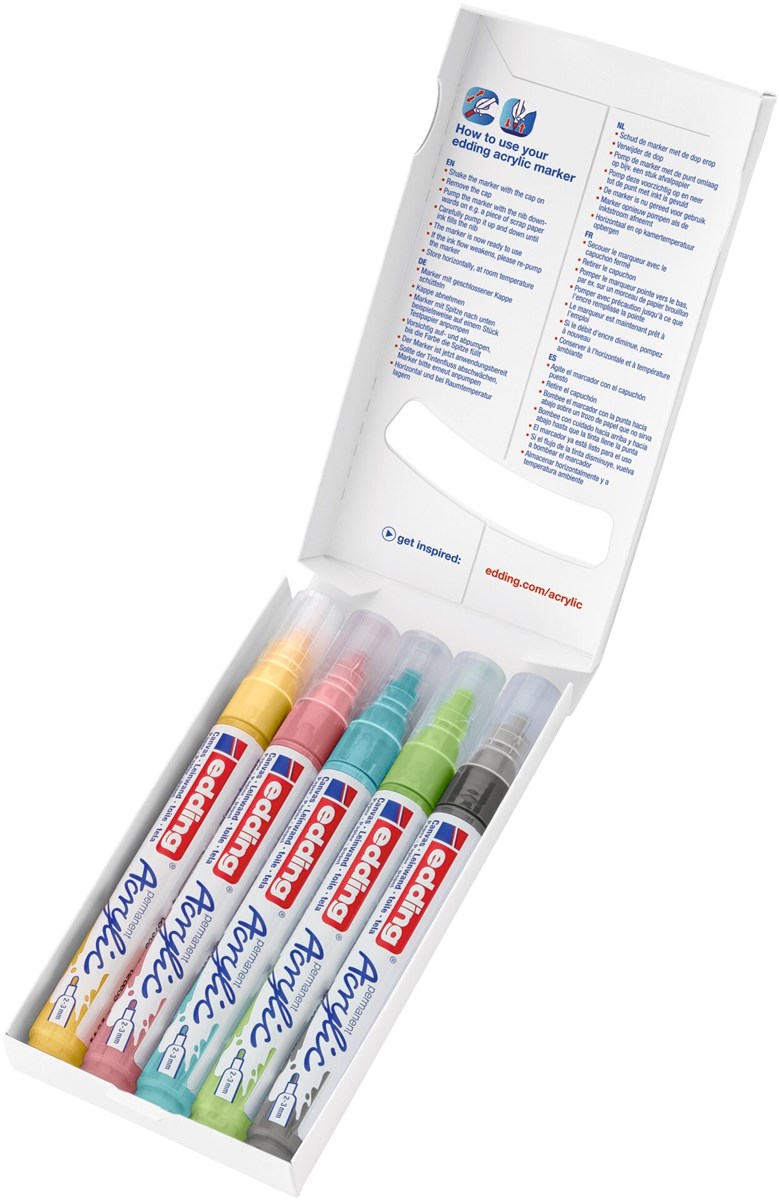 edding 5100 Acrylmarker medium 5er Set sortiert pastell, Rundspitze 2-3 mm (Art.-Nr.: 4-5100-5-099)