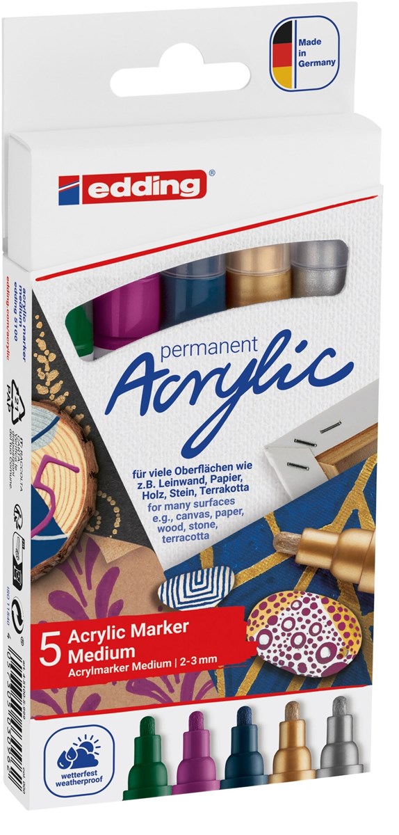 edding 5100 Acrylmarker medium 5er Set sortiert festlich, Rundspitze 2-3 mm (Art.-Nr.: 4-5100-5-999)