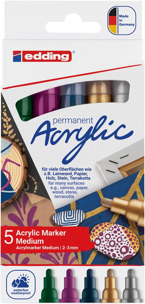 edding 5100 Acrylmarker medium 5er Set sortiert festlich, Rundspitze 2-3 mm (Art.-Nr.: 4-5100-5-999)