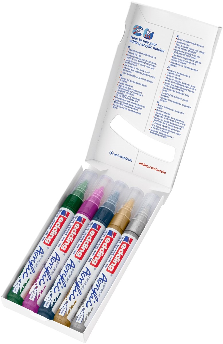 edding 5100 Acrylmarker medium 5er Set sortiert festlich, Rundspitze 2-3 mm (Art.-Nr.: 4-5100-5-999)