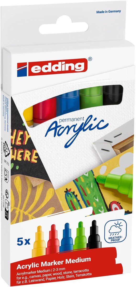 edding 5100 Acrylmarker medium 5er Set sortiert basic, Rundspitze 2-3 mm (Art.-Nr.: 4-5100-5)