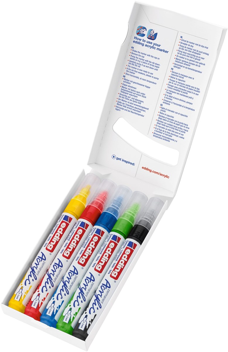 edding 5100 Acrylmarker medium 5er Set sortiert basic, Rundspitze 2-3 mm (Art.-Nr.: 4-5100-5)