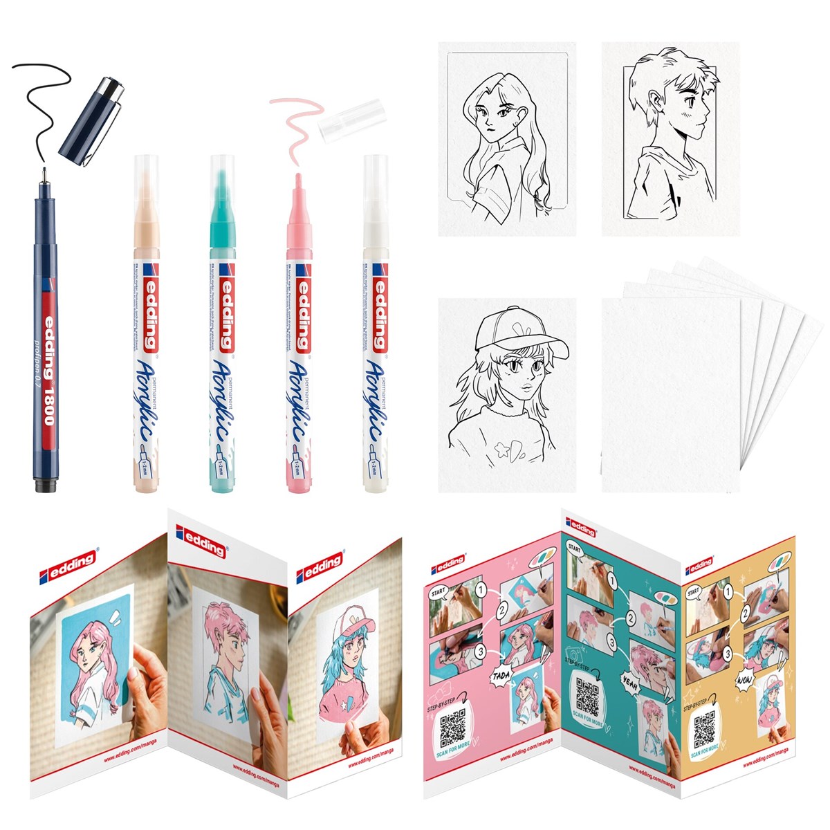 edding 5300 Manga Stifte Kreativset, 5er Set (Art.-Nr.: 4-5300-1800-5-1)