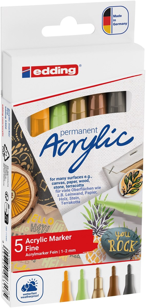 edding 5300 Acrylmarker Fein, Naturfarben, 5er-Set (Art.-Nr.: 4-5300-5S-1)