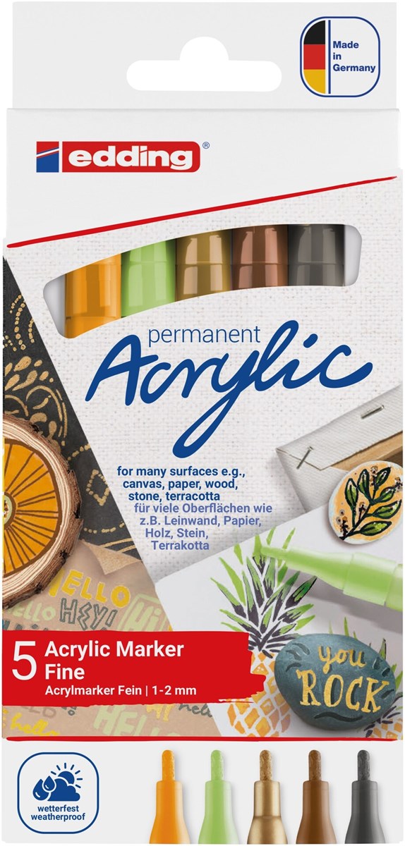 edding 5300 Acrylmarker Fein, Naturfarben, 5er-Set (Art.-Nr.: 4-5300-5S-1)