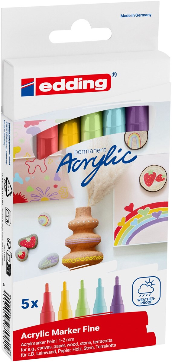 edding 5300 Acrylmarker fein 5St Set Regenbogen, Rundspitze 1-2 mm (Art.-Nr.: 4-5300-5S-2)