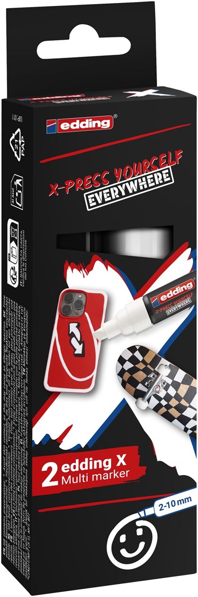 edding 6900 X Multi Marker, Black & White Color Set, 2 Acrylstifte, Keilspitze 2-10 mm (Art.-Nr.: 4-6900-2-1)