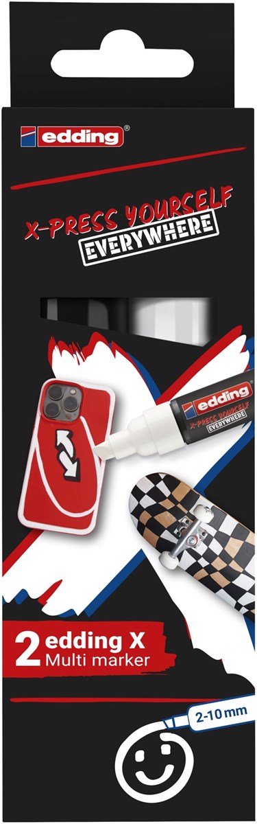 edding 6900 X Multi Marker, Black & White Color Set, 2 Acrylstifte, Keilspitze 2-10 mm (Art.-Nr.: 4-6900-2-1)