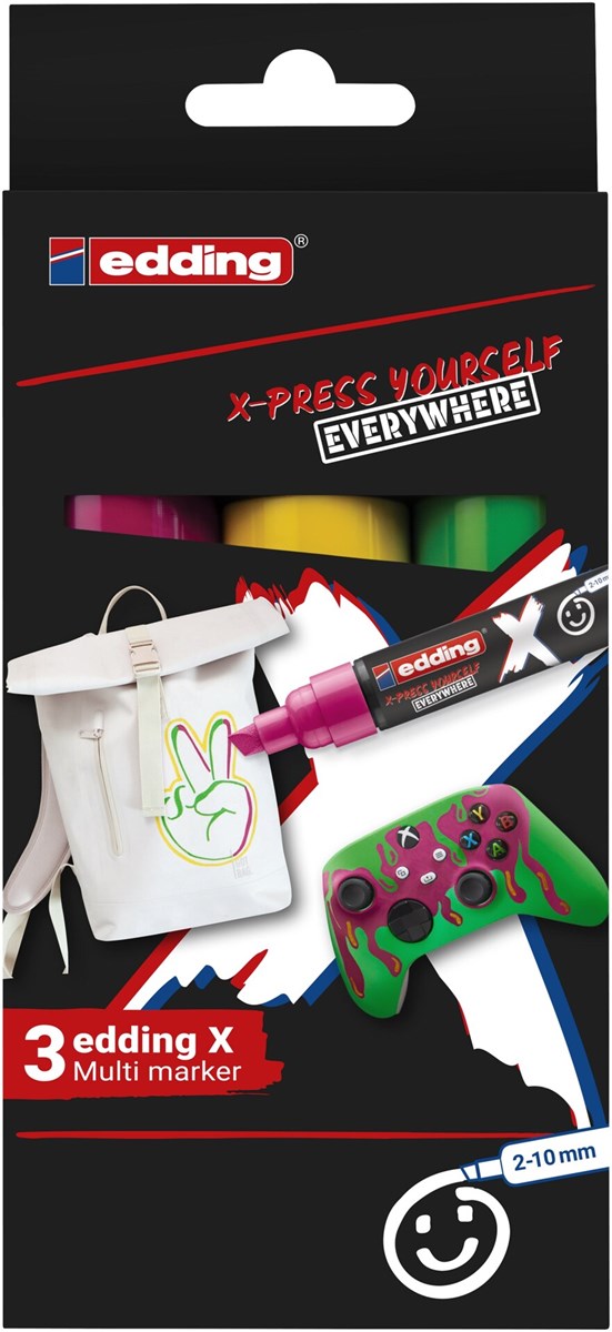 edding 6900 X Multi Marker, Candy Color Set, 3 Acrylstifte, Keilspitze 2-10 mm (Art.-Nr.: 4-6900-3-3)