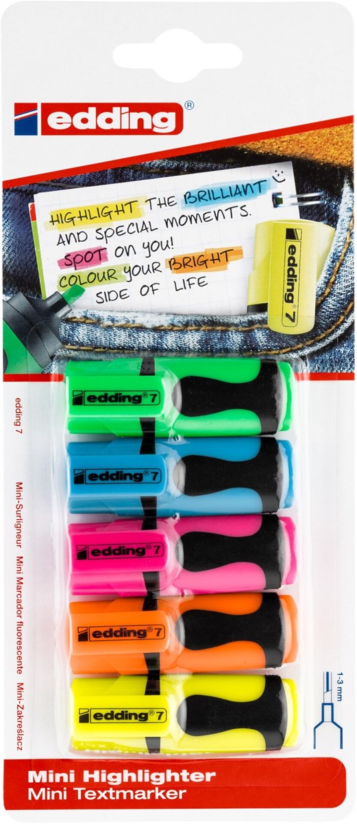 edding 7 Textmarker 5er Set sortiert, Keilspitze 1-3 mm (Art.-Nr.: 4-7-5-1999)