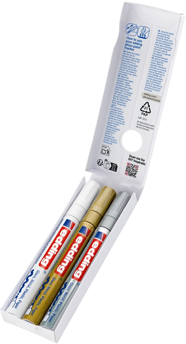 edding 750 creative Glanzlack-Marker 3er Set metallic, Rundspitze 2-4 mm (Art.-Nr.: 4-750-3-999)