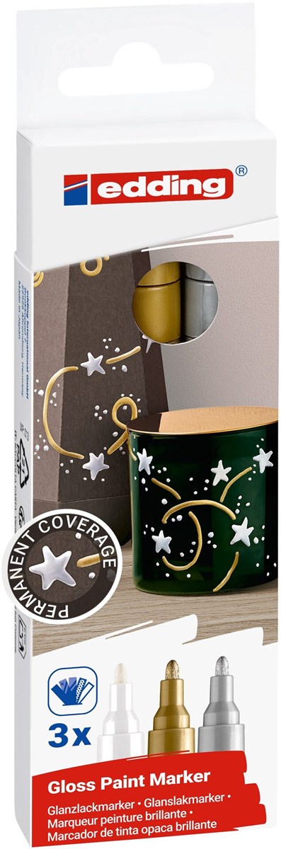 edding 750 creative Glanzlack-Marker 3er Set metallic, Rundspitze 2-4 mm (Art.-Nr.: 4-750-3-999)