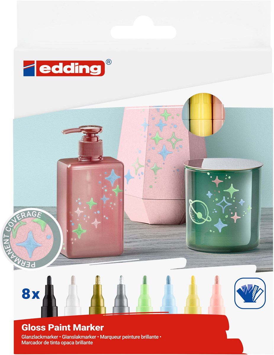 edding 751 creative Glanzlack-Marker 8er Set pastell, Rundspitze 1-2 mm (Art.-Nr.: 4-751-8-099)