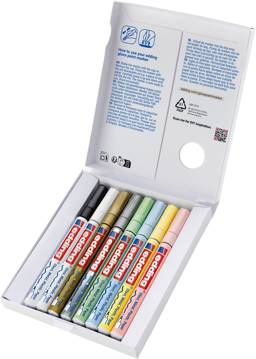edding 751 creative Glanzlack-Marker 8er Set pastell, Rundspitze 1-2 mm (Art.-Nr.: 4-751-8-099)