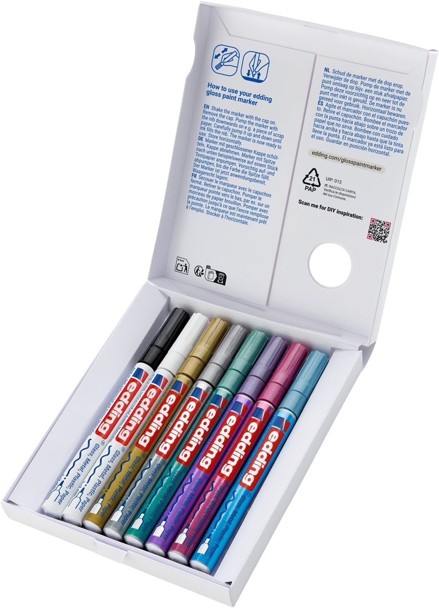 edding 751 creative Glanzlack-Marker 8er Set metallic, Rundspitze 1-2 mm (Art.-Nr.: 4-751-8-999)