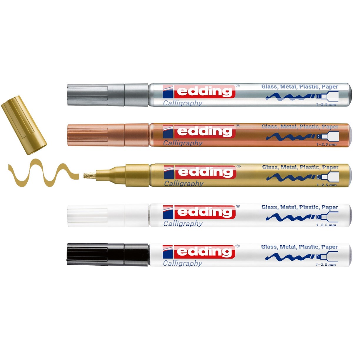 edding 753 Glanzlack-Marker 5er Set metallic, Kalligrafie Spitze 1-2,5 mm (Art.-Nr.: 4-753-5-999)