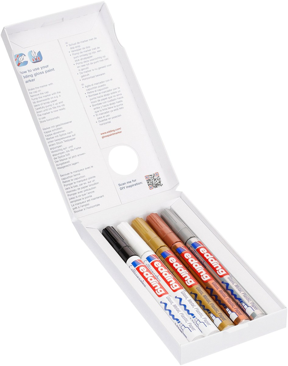 edding 753 Glanzlack-Marker 5er Set metallic, Kalligrafie Spitze 1-2,5 mm (Art.-Nr.: 4-753-5-999)