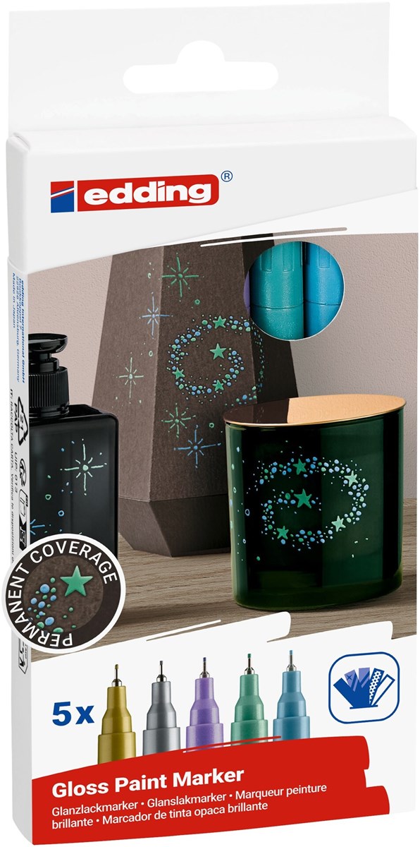 edding 780 creative Glanzlack-Marker 5er Set metallic, Rundspitze 0,8 mm (Art.-Nr.: 4-780-5-099)