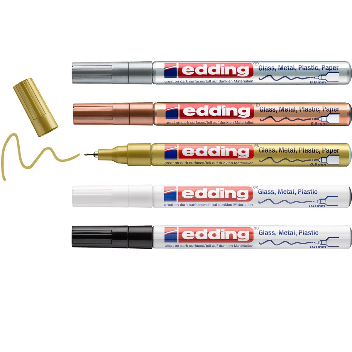 edding 780 creative Glanzlack-Marker 5er Set metallic basic, Rundspitze 0,8 mm (Art.-Nr.: 4-780-5-999)