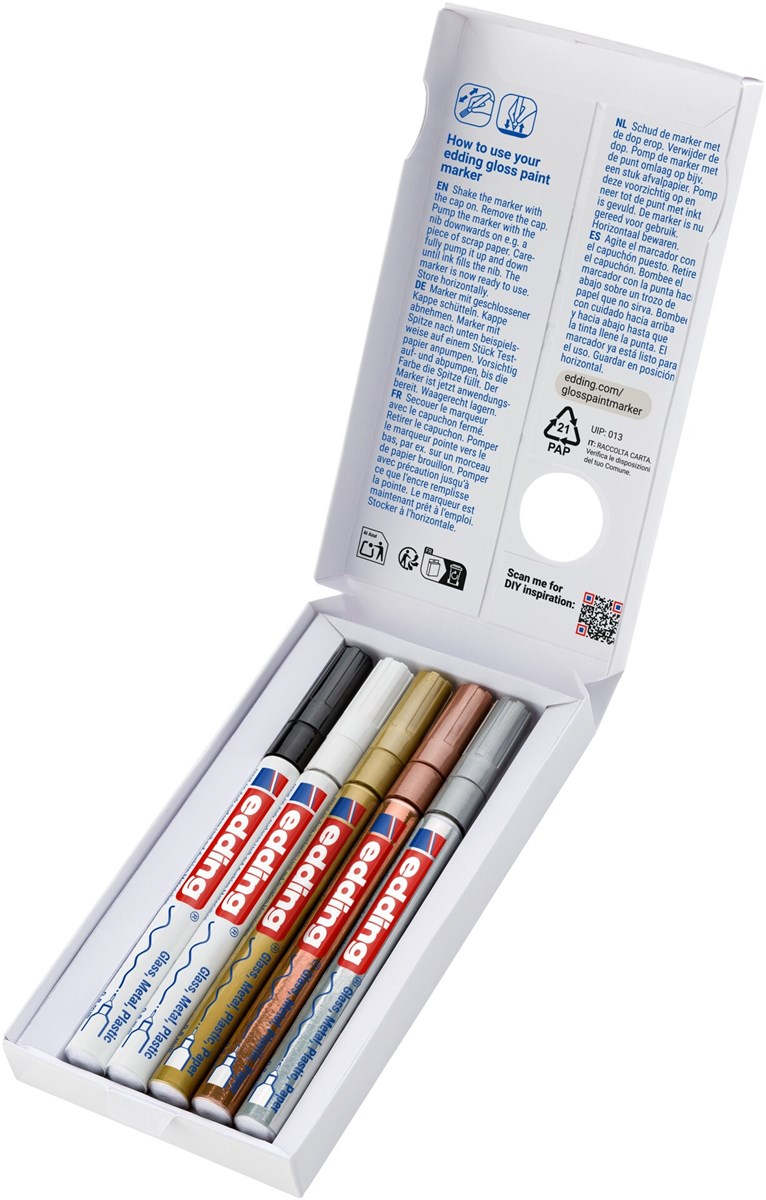 edding 780 creative Glanzlack-Marker 5er Set metallic basic, Rundspitze 0,8 mm (Art.-Nr.: 4-780-5-999)