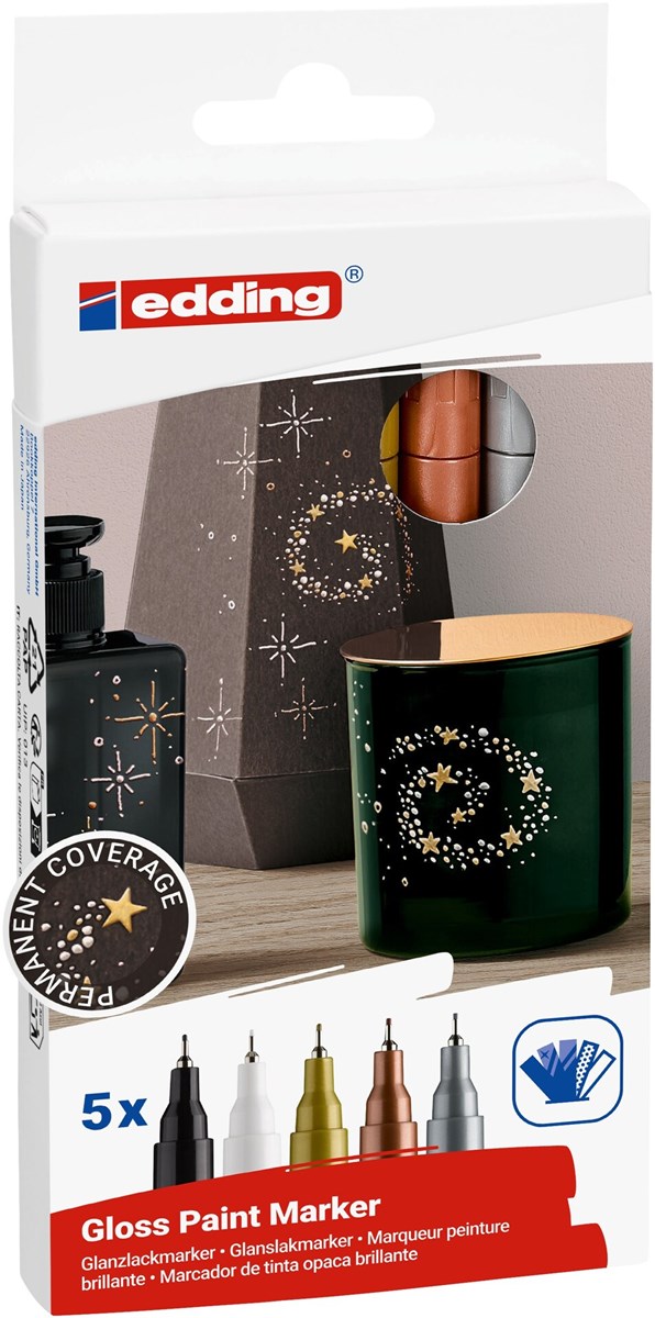 edding 780 creative Glanzlack-Marker 5er Set metallic basic, Rundspitze 0,8 mm (Art.-Nr.: 4-780-5-999)