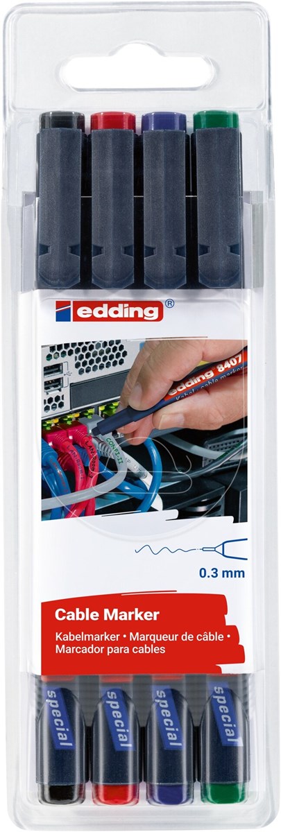 edding 8407 Kabelmarker 4er Set sortiert, Rundspitze 0,3 mm (Art.-Nr.: 4-8407-4)