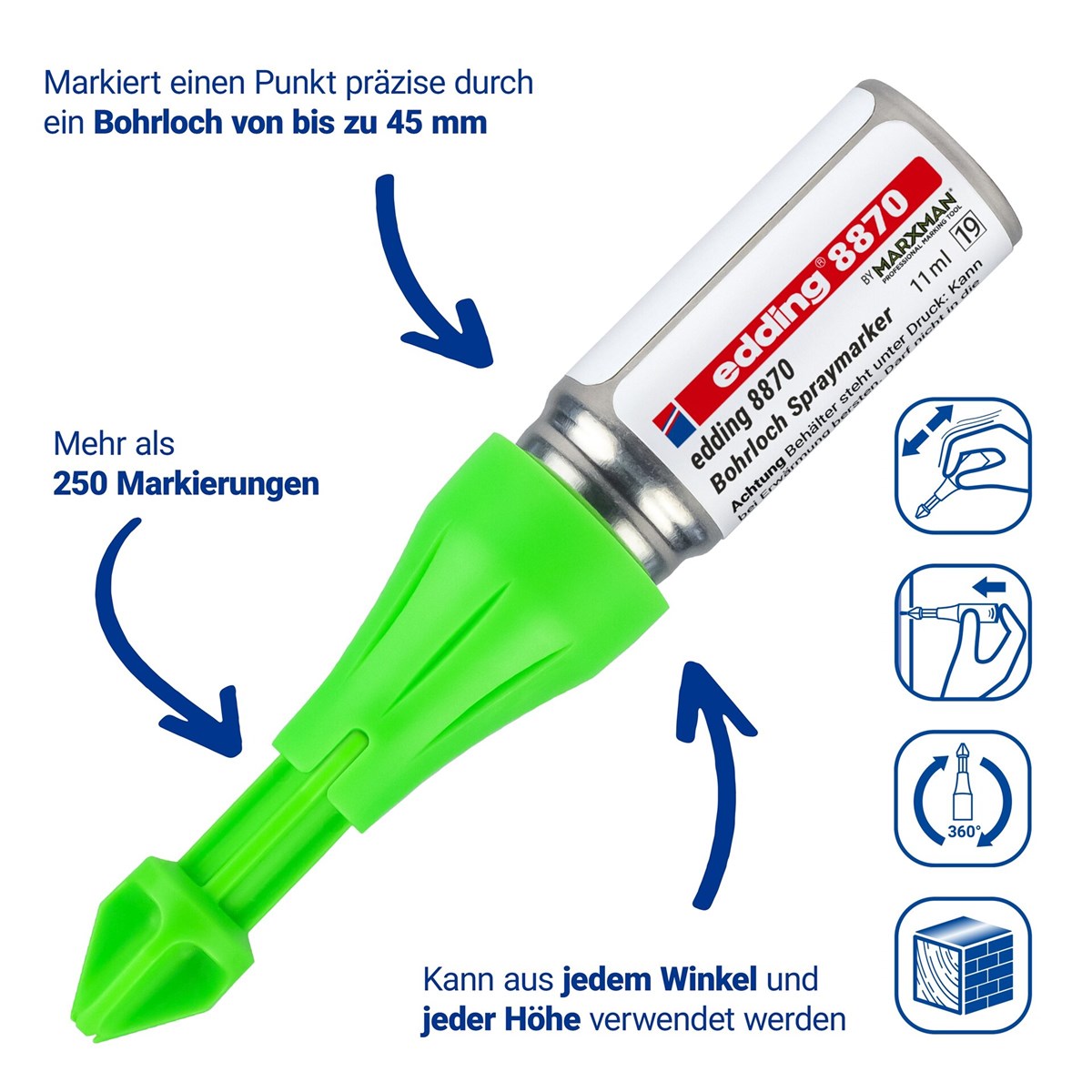edding 8870 Bohrloch Spraymarker 50mm neongrün (Art.-Nr.: 4-8870-1-1064)