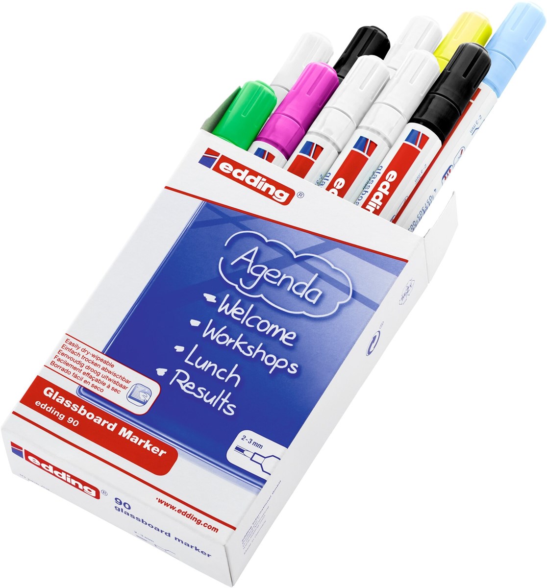 edding 90 Glasboardmarker 10er Set sortiert, Rundspitze 2-3 mm (Art.-Nr.: 4-90999)