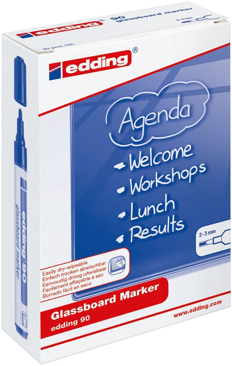 edding 90 Glasboardmarker 10er Set sortiert, Rundspitze 2-3 mm (Art.-Nr.: 4-90999)