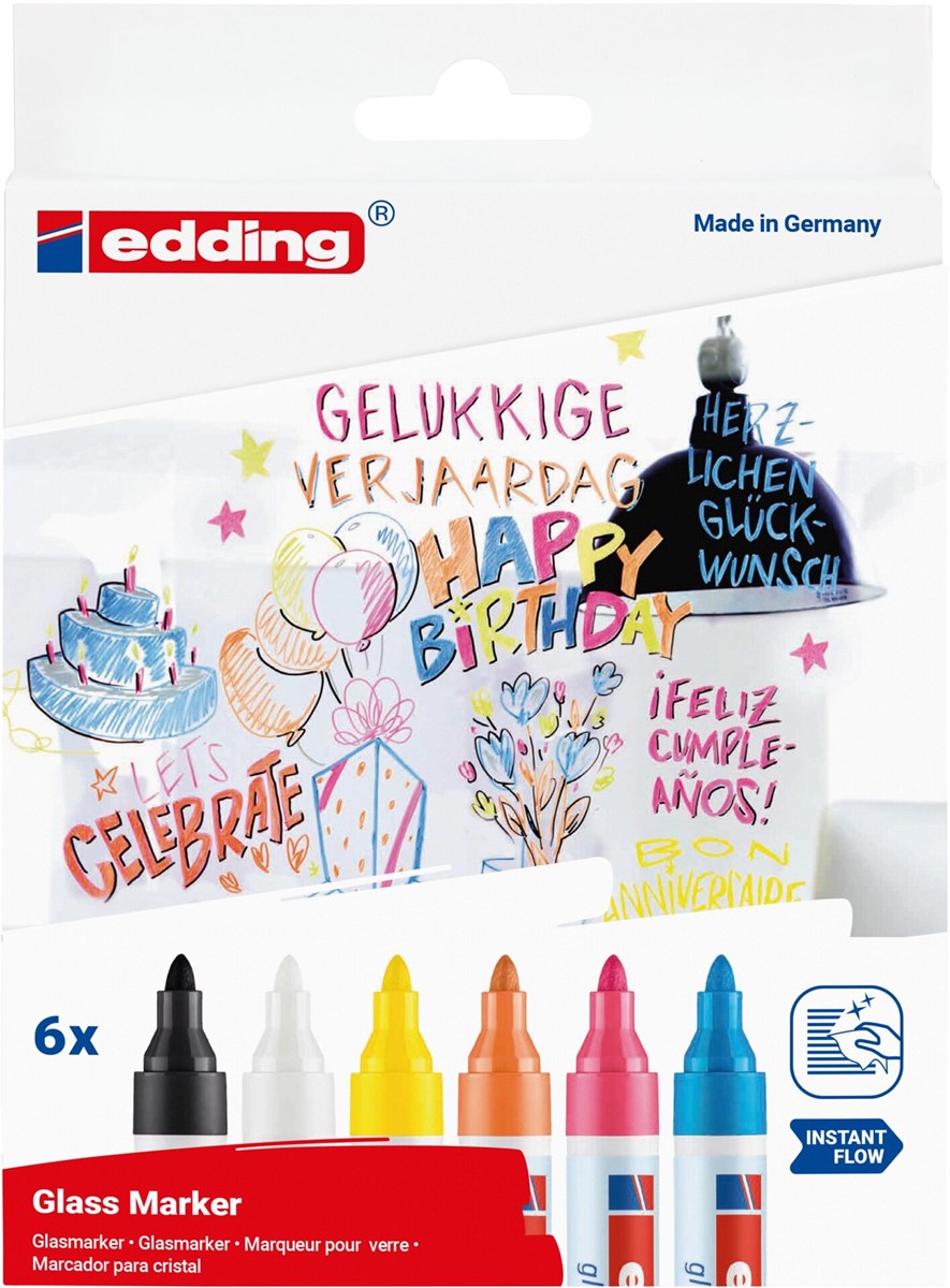 edding 95 Glasmarker 6er Set sortiert, Rundspitze 1,5-3mm (Art.-Nr.: 4-95-6)