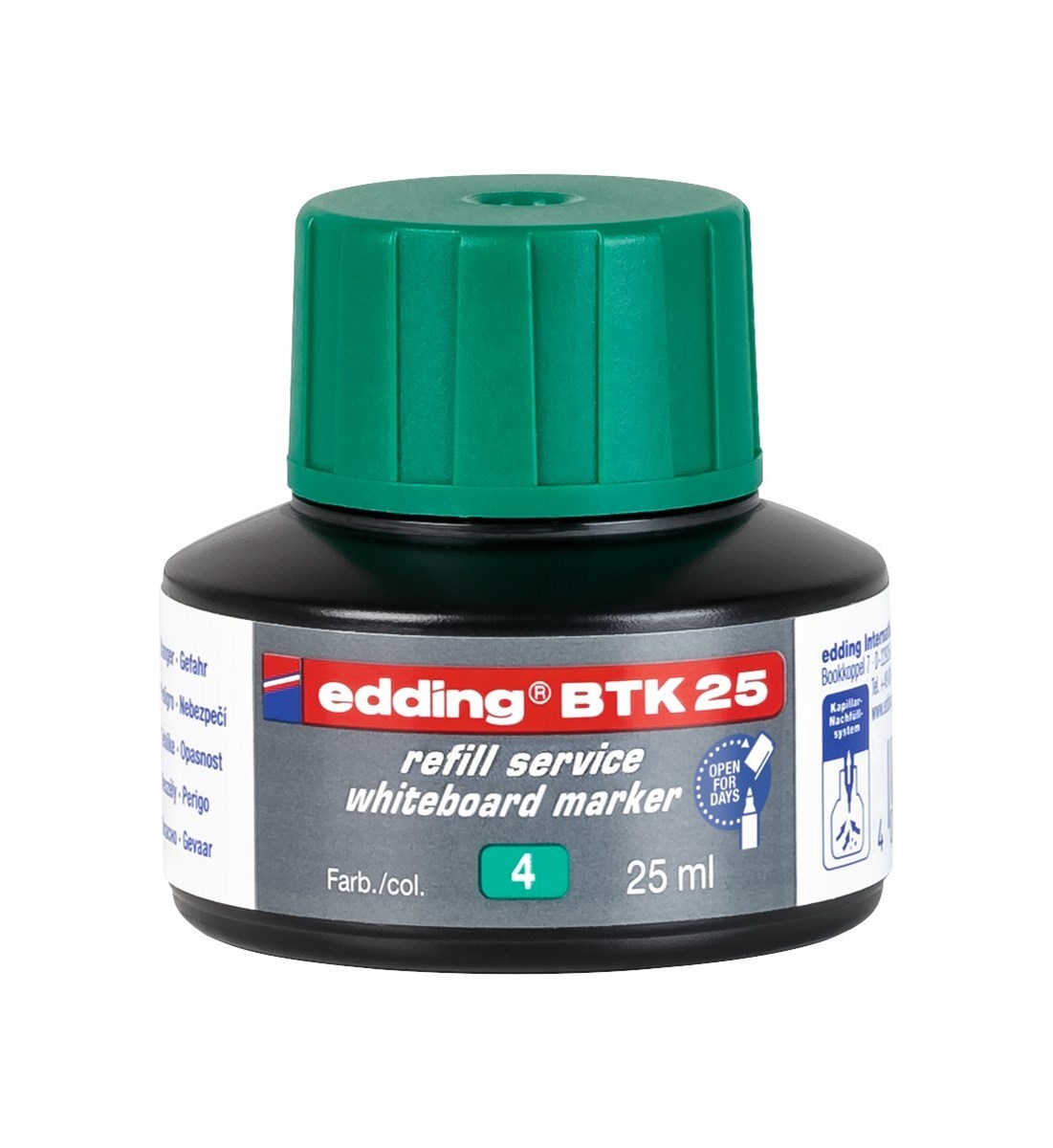 edding BTK 25 Nachfülltinte für Whiteboardmarker grün, 25 ml (Art.-Nr.: 4-BTK25004)