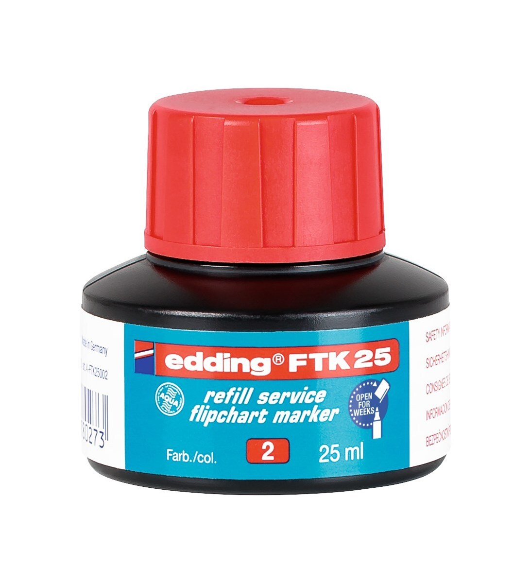 edding FTK 25 Nachfülltinte für Flipchartmarker rot, 25 ml (Art.-Nr.: 4-FTK25002)