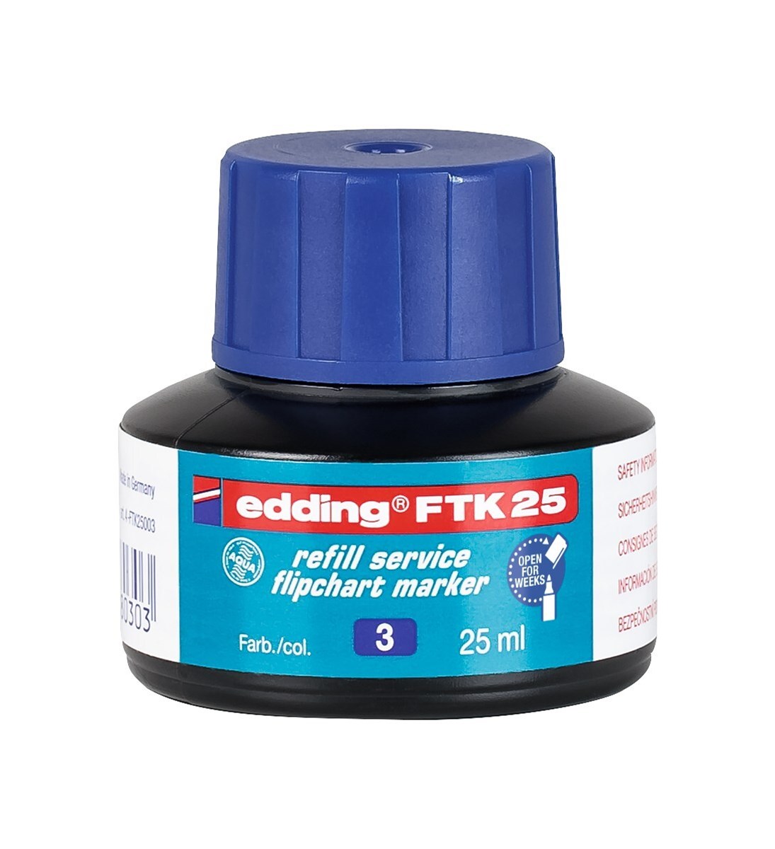 edding FTK 25 Nachfülltinte für Flipchartmarker blau, 25 ml (Art.-Nr.: 4-FTK25003)