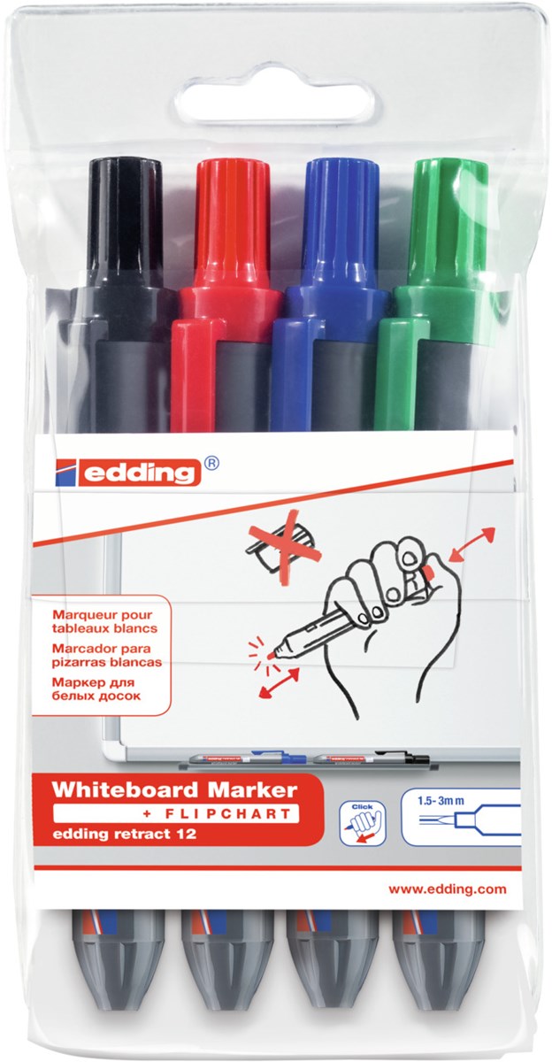 edding retract 12 Whiteboardmarker 4er Set sortiert, Rundspitze 1,5-3 mm (Art.-Nr.: 4-12-4)