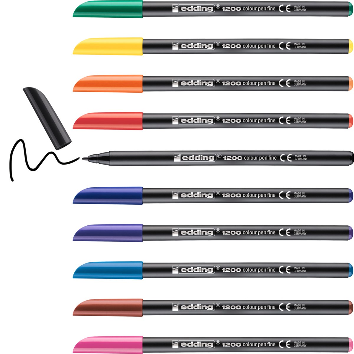 edding 1200 Fasermaler 10er Set (Dose) sortiert, Rundspitze 1 mm (Art.-Nr.: 4-1200-10-999)