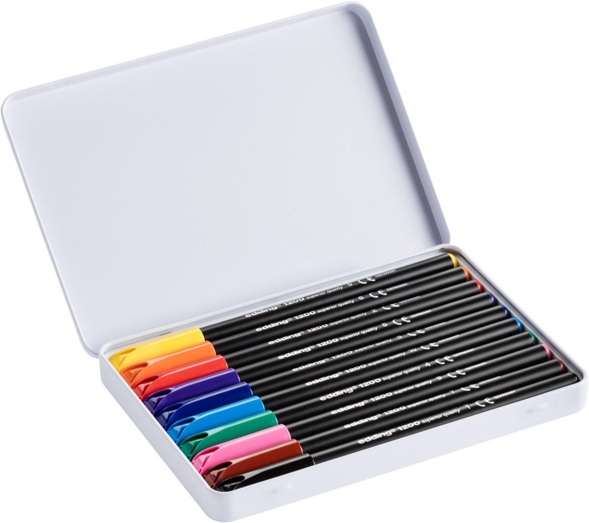 edding 1200 Fasermaler 10er Set (Metallbox) sortiert, Rundspitze 1 mm (Art.-Nr.: 4-1200-10)